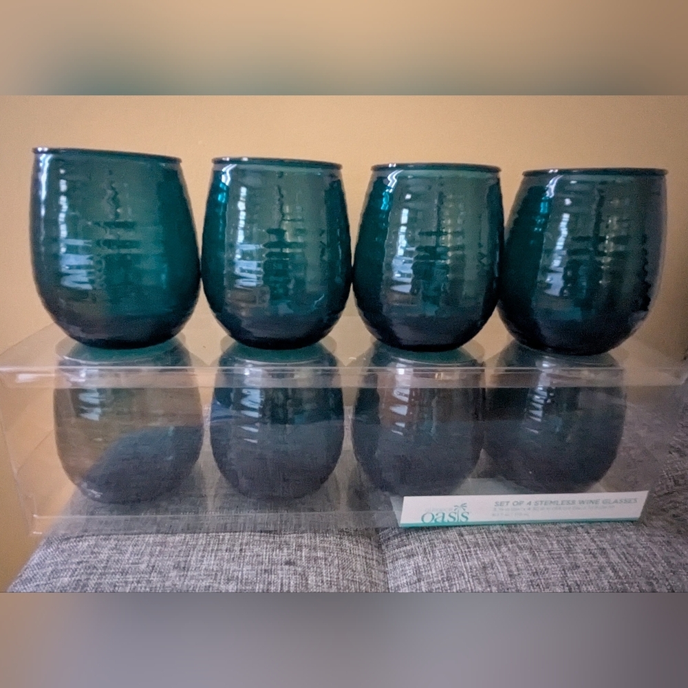 Oasis Blue Acrylic Drinkware, Stemless Wine Glasses Set Of 8
